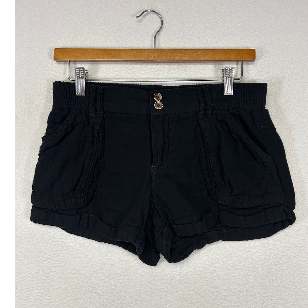 Boho Rewind Womens Size 5 Black Cotton Elastic Back Utility Rolled Hem Shorts
